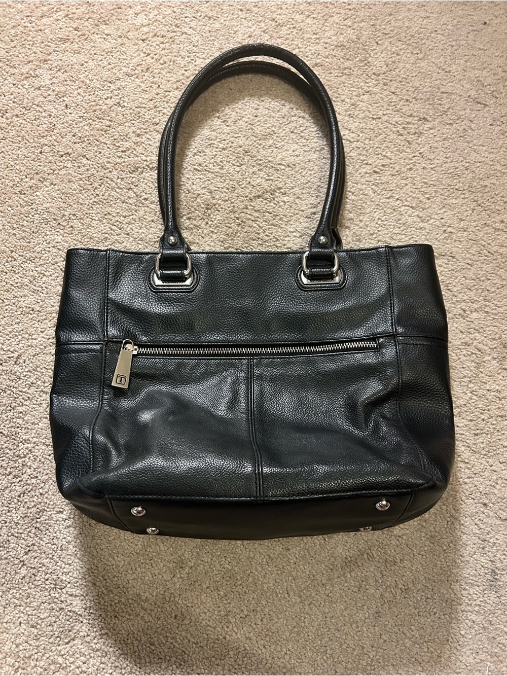 Tignanello Vintage Classic Black Leather Tote Handbag Never Used Pebbled Leather